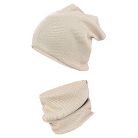 TupTam Hat and Scarf Kids Set - Soft Scarf Hat Set Kids for Autumn and Winter, Beige ribbed fabric