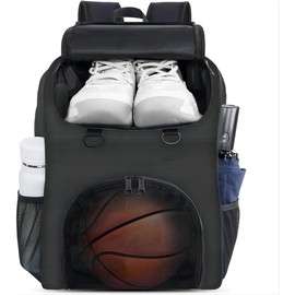 Basketball Bag, Large Basketball Backpack with Shoe Compartment and Ball Holder for daughter son, Water Resistant Soccer Bag for   Equipment Fits Volleyball Football Gym - Color: Black-Large