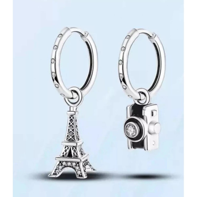 PMX Arracadas Torre Eiffel Y Cámara En Plata 925 El