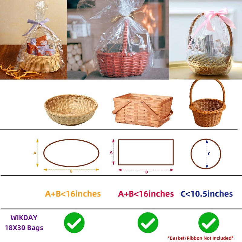 WIKDAY Cellophane Wrap for Gift Baskets 5 PCS 18x30 Inches