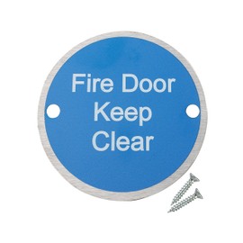 Fire Door Guru® Fire Door Keep Clear Fire Door Sign - 76mm FDKC Disc - Stainless Steel - Fixings Included - VAT Registered