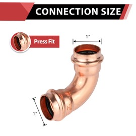 (Pack of 5) EFIELD 1" x 1" Copper Press Fit 90 Degree Elbow Fittings For Copper Tube Connection,(PRESS033)