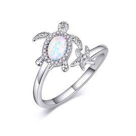 URONE Animal Rings for Women 925 Sterling Silver Turtle/Duck/Bat Ring Adjustable Jewelry Gifts (turtle)