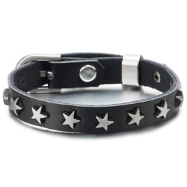 Punk Rock Biker Mens Womens Black Leather Bracelet Wristband with Convex Star Rivets, Buckle Clasp(CA)