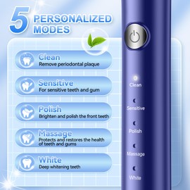 JTF Electric Toothbrush for Adults with 6 Brush Heads Tongue Scraper Cute Pickle Design Pocket Hug Card and Stand,5 Modes and Smart Timer Rechargeable Waterproof Sonic Toothbrush for Travel