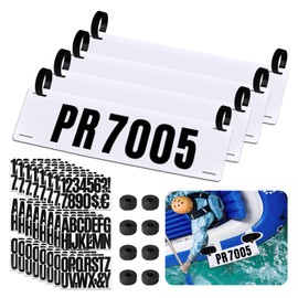 4 PCS Boat Registration Plates with Stickers, Durable Boat Registration Number Blank Board for Inflatable Dinghy, Boat Registration Number Blank Board with Cuttable Nylon Rope
