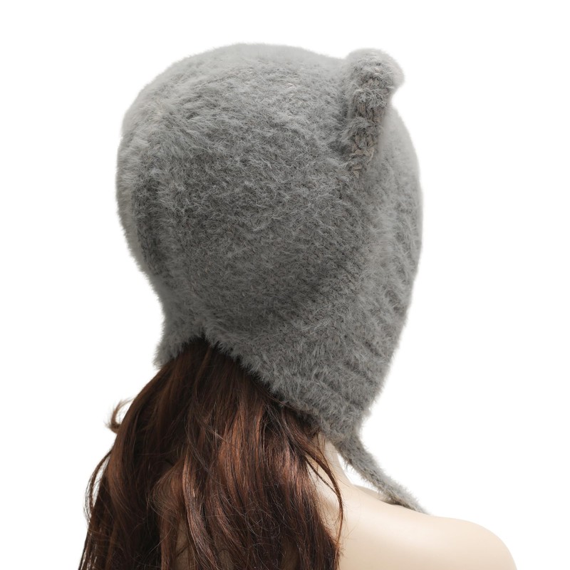 ZLYC Ladies Beanie Hat, Bear Ears Grey