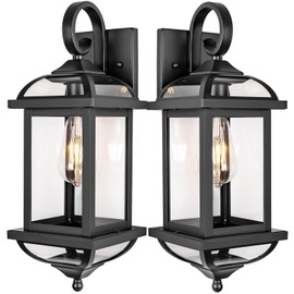 Roravilila 18” 2-Pack Black Porch Lights Outdoor Light Fixtures, Anti-Rust Aluminum Exterior Light Fixtures with Clear Glass Wall Mount Lanterns Outside Lights for House, IP65 Waterproof Wall Lights