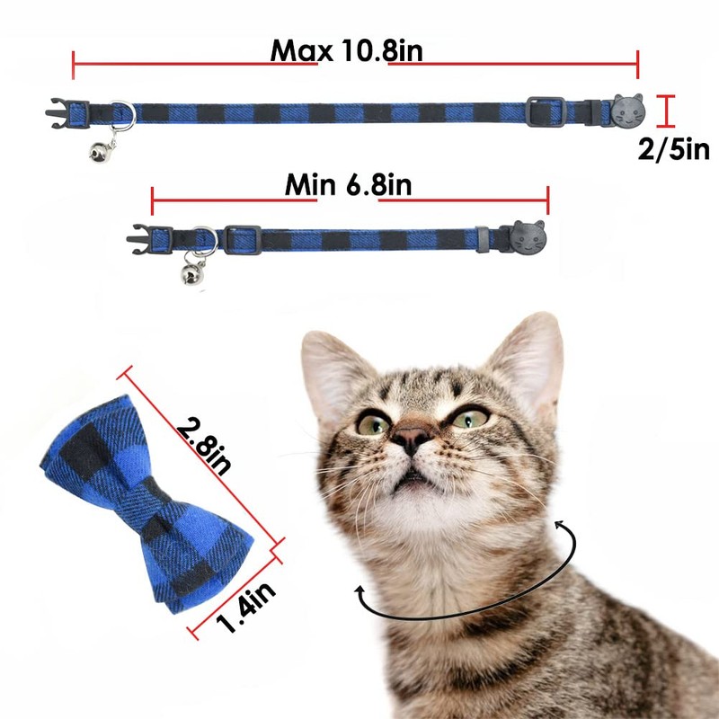 Cat Collar Breakaway with Bell and Bow Tie, Plaid Design