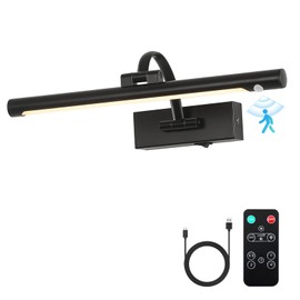 DESOOP Wireless Picture Lights Battery Operated, Motion Sensor Black Art Lights Motion Activated Gallery Lighting Auto-Off Painting Lights for Portraits 16 Inch 3W Warm White