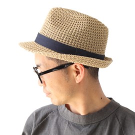 regnuu Straw Hat, Mugi Straw Hat, Men's, Aze Knitting, Medium Fold Hat, Men's Hat, Large Size, Summer, Large Hat, light beige, 61.0 cm
