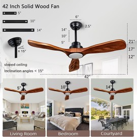 42” Ceiling Fan with Lights and Remote Control Ceiling Fan, Wooden Ceiling Fan with Lights Silent Reversible DC Motor with 3 Blades for Farmhouse, Living Room, Bedroom, Office. (Black + Walnut)