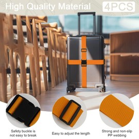 Pack of 4 Luggage Straps & 4 Luggage Tags & 2 Pieces Add a Bag Luggage Straps, Luggage Strap Strap, Adjustable Luggage Straps, Eye-catching Luggage Strap for Suitcases (Orange)