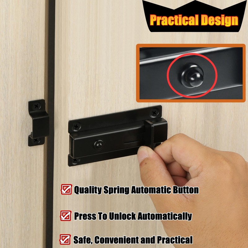 Alise Slide Bolt Gate Latch,Spring-Automatic Barrel Bolts Latches Safety Door