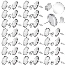 Abeillo 50 Pieces (25 Pairs) DIY Earrings, 12 mm Earring Blanks and Earring Setting, for DIY Jewellery Making Birthday Gifts Festive (Stainless Steel)