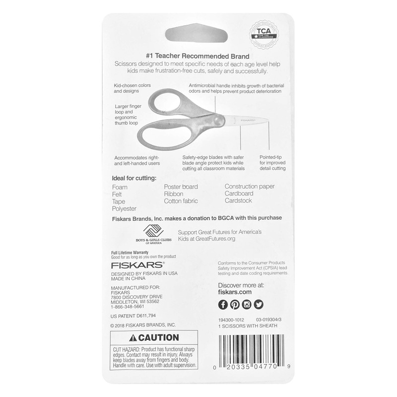 Fiskars Safety-Edge Pointed-tip Kids Scissors - 5 inches - Blue