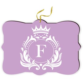 Fancy Christmas Ornament with String -Rearview Mirror Hanging Accessory, Car Accessories Letter F Monogram - Fancy Crown on Easter Purple Design - Christmas Ornament