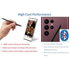 2PCS Galaxy S23 Ultra S Pen (Without Bluetooth) Replacement Compatible Galaxy S23 Ultra Stylus Pen + Replacement Tips/Nibs (Black)