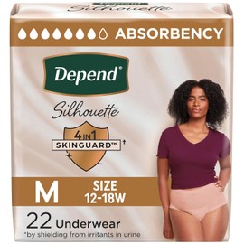 Depend Silhouette ropa interior para incontinencia para mujer, máxima absorción, M, rosa, 22 unidades