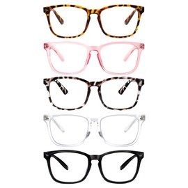 VIDEBLA 5 Pack Blue Light Blocking Reading Glasses,Spring Hinge Computer Readers for Women Men,Anti UV Ray Filter Nerd Eyeglasses (Mix, 2.75)