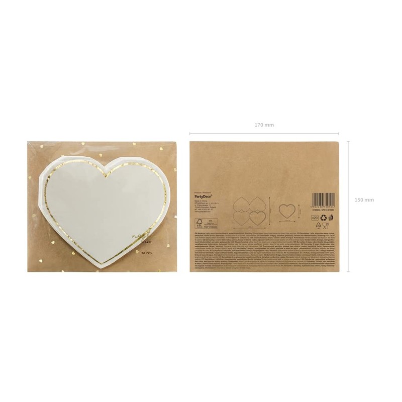 PartyDeco Heart-shaped napkins, white with golden edge, decorative napkins for
