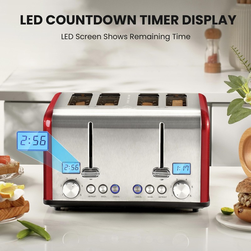 Roter Mond Countdown Stainless Steel 4 Slice Toaster with Bagel,