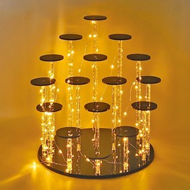DIWNELEM 16 Tier Acrylic Cupcake Stand Display Riser Holder for Cupcakes, Collectibles, Figures, Comestics, Perfumes, Jewelry - Black Acrylic Display Stand Organizer