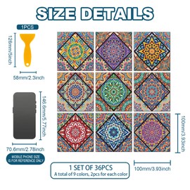 CHGCRAFT 36 Pcs 9 Style Tile Stickers Geometric Patterns Peel and Stick Wall Tile Stickers Mandala Patterns Waterproof Self Adhesive Stick on Tiles Decals for Kitchen Bathroom Wall Art Decor, 4×4 Inch