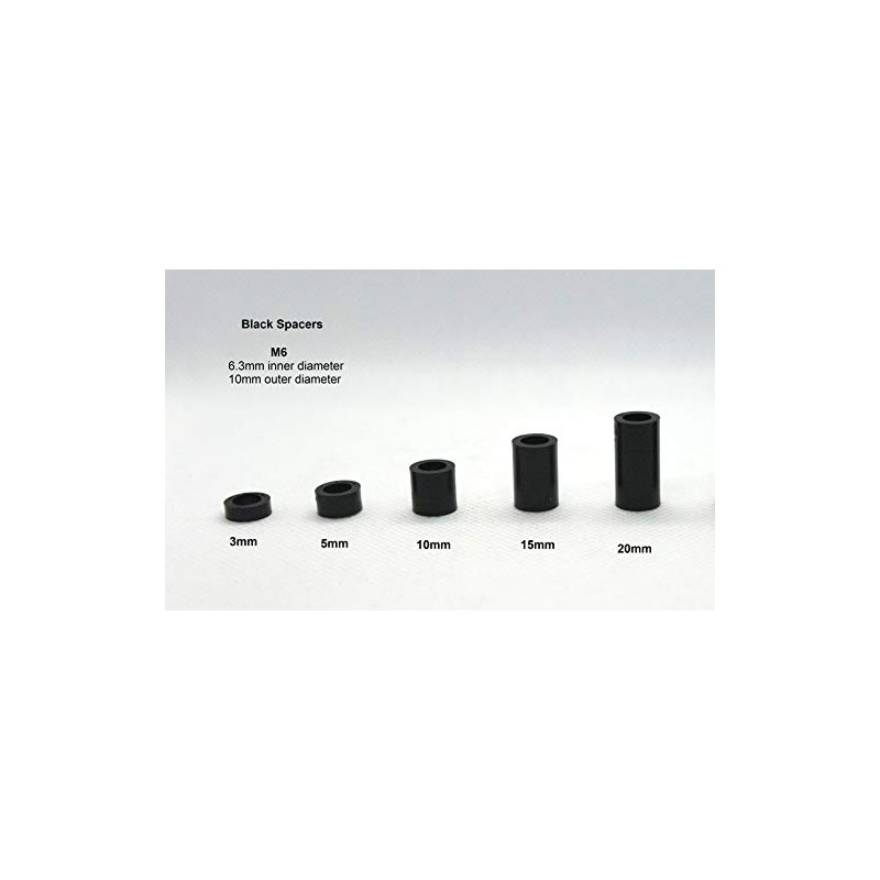 Black Spacers Nylon Cylindrical Unthreaded M6 x 5mm Length, 6.3mm