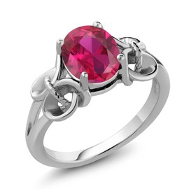 Sterling Silver Red Created Ruby Women's Ring (2.39 cttw, 9X7MM Oval),Red,Size 8