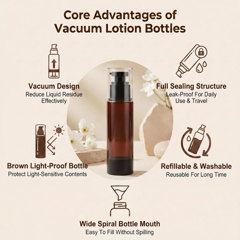 2 Pcs 100ml 3.4 oz Brown Plastic Airless Pump Bottles