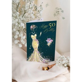Joli Coon Birthday Card 50 Stardust Lady - Premium Birthday Card 50 Woman with Envelope and Real Wax Seal