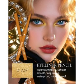 Glitter Gel Eyeliner Pencil, Gold Colourful Eye Liner Pen, Super Soft & Smooth Texture, Waterproof, Durable Eyeliner Pencil, Easy to Use, Highly Pigmented Glitter Eyeshadow Pencil Makeup for Women 02