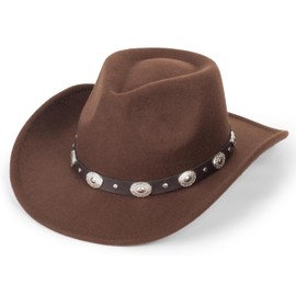 INOGIH Women's Men's Western Cowboy Cowgirl Hat Fedora with Slip Closure Outdoor Wide Brim Fedora Hat, brown