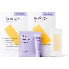 Flamingo Women Face Waxing Kit, Facial Waxing Kit with 20 Wax Strips for Face, 8 Post-Wax Cloths, and 1 Post-Wax Serum, Pack of 2