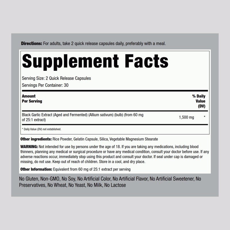 Piping Rock Black Garlic Capsules 1500mg | 60 Count |