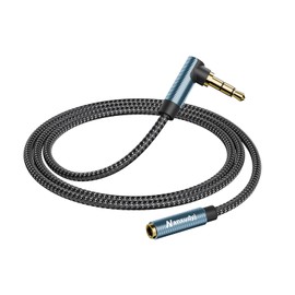 Nanxudyj 3.5mm Headphone Extension Cord 3ft,3.5mm Male to Female Stereo Audio Extension Cable/90 Degree Right Angle Aux Cable for Smartphones, Tablets, Media Players