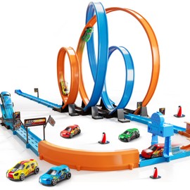 MSKOLER Car Race Track Sets for Kids 3 4 5 6 7 8 9 Years Old - Toy Car Track Set for Boys 3-5 6-8 8-12, Racing Game with 4 Small Cars, Boys Toy, Gifts for Boys Girls 3-8