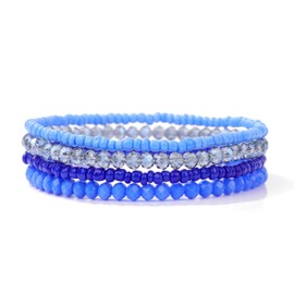 XSDSLS 4 Pcs Boho Crystal Beaded Bracelet for Women Stackable Stone Bracelet Multi-Layer Gemstone Beads Bracelet Stretch Crystal Bracelet Gifts for Women Girls (Blue)