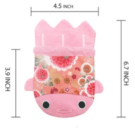 BARbee Japanese Chirimen & Kimono Print Fabric Goldfish Drawstring Travel Small Things Cosmetic Key Bag Pouch Coin Purse with earrings Christmas Gift (Small, Pink)