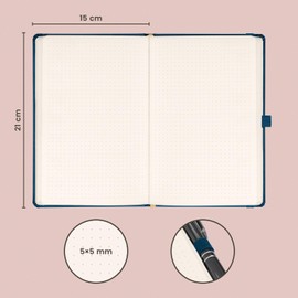 NOTIQUE Dotted Hardback Notebook, Notebook, Journal, Diary with Elastic Band and Pen Holder, 15 x 21 cm, 192 Pages (Blue, Polka Dots)