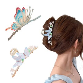 Pack of 2 Butterfly Hair Clips Kraeoke Coloured Hair Clips Cute Hair Clips Metal Back Head Clip Large Hair Clip