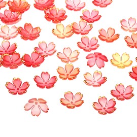 PATIKIL 100pcs Floral Spacer Beads Gold Plated 5 Petal Gradient Acrylic Cherry Blossom Beads Bracelet Earrings Necklace Jewelry Making DIY Craft Red Yellow Gradient