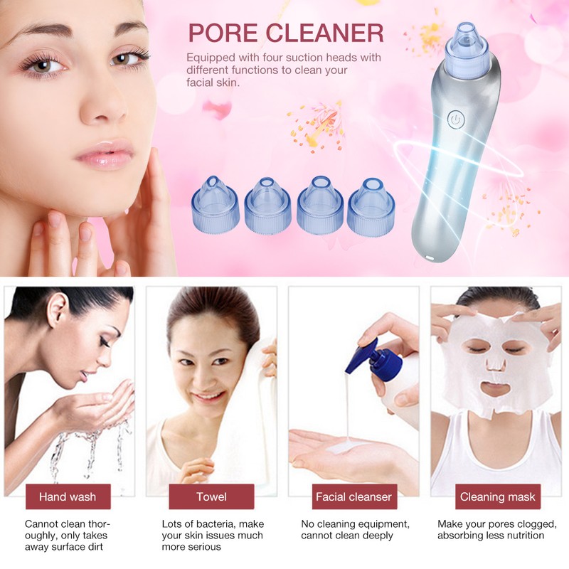 4 Replaceable Heads Blackhead Vacuum Removal Pore Acne Suction Cleanser