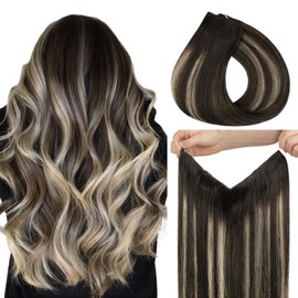 hotbanana Wire Hair Extensions, 12 inch 70g Natural Black to Light Blonde Fish Line Hair Extensions Real Human Hair Straight Invisible Remy Hair Human Extension