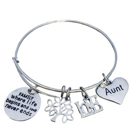 Infinity Collection Mom Family Tree Bracelet, Family Where Life Begins And Love Never Ends Bangle for Women (Aunt)