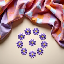 10Pcs Embroidery Sunflower Daisy Flower Sew On Iron On Patch Badge Bag Hat Jeans Jackets Applique Embroidered Appliqué Patches (Purple)