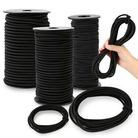 Zakous Strong and Durable Bungee Cord - 1/4" x 25ft Elastic Cord, Kayak Stretch String Rope, Bungee Shock Cords for Repairing Tent Poles, DIY, Tie Downs, Black