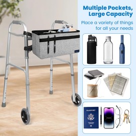 ZHCHG Walker Basket for Seniors, Walker Accessories, Folding Walker Bag with Large Capacity & Never Tipping Over, Best Gift- Gray (Not Fit Rollator Walkers)