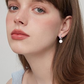 Rocayi Pearl Hoop Huggie Earrings 925 Sterling Silver Butterfly Drop Dangle Earrings October Birthstone Earrings Pink Tourmaline Jewelry for Women